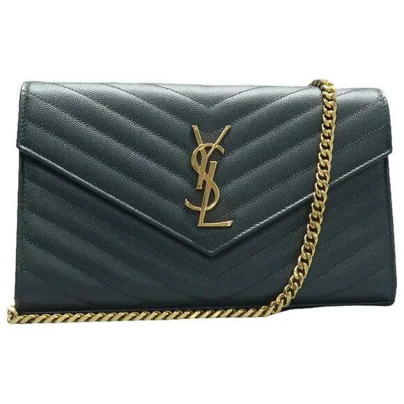 SAINT LAURENT Envelope Grey Leather Shoulder Bag 1108-011625 - Picture 1 of 12